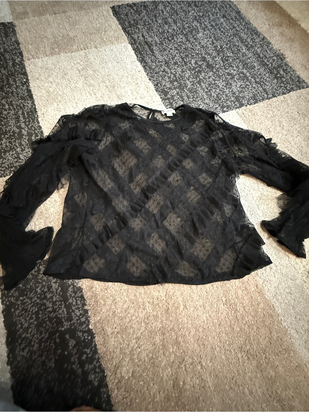 Calligraphie Sheer Black Ruffled Long-Sleeve Women’s XL Top